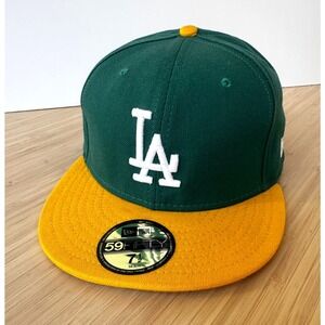 NWT New Era 59FIFTY Los Angeles Dodgers Hat  7 1/2 Green Yellow MLB Fitted Cap
